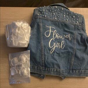 Denim Flower Girl Jacket with Pearl Accents